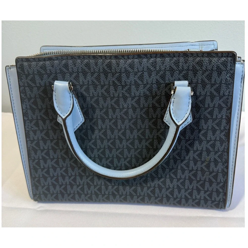 Michael Kors Medium Messenger Satchel Bag Blue Grey Monogram Crossbody